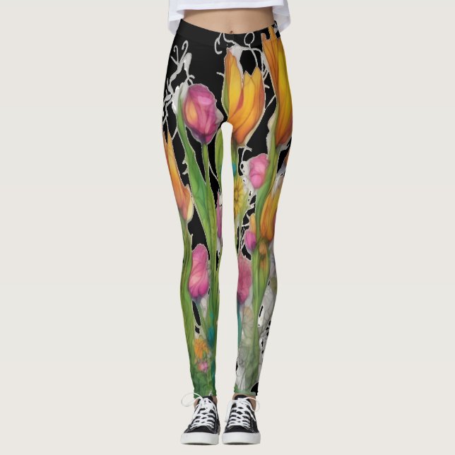 Wilde, moderne blühende Leggings (Vorderseite)