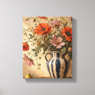 Wilde Mohnblumen in einer Indigo-Amphore Stilleb Leinwanddruck