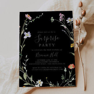 Wilde Multicolor Floral Black Surprise Party Einladung