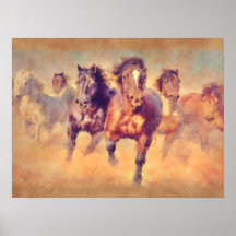 Wilde Mustang-Pferde stürmen Wasserfarben
