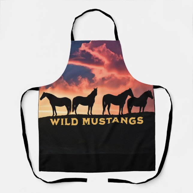 Wilde Mustangs am Horizont, Geschenk für Pferde, a Schürze (Vorderseite)