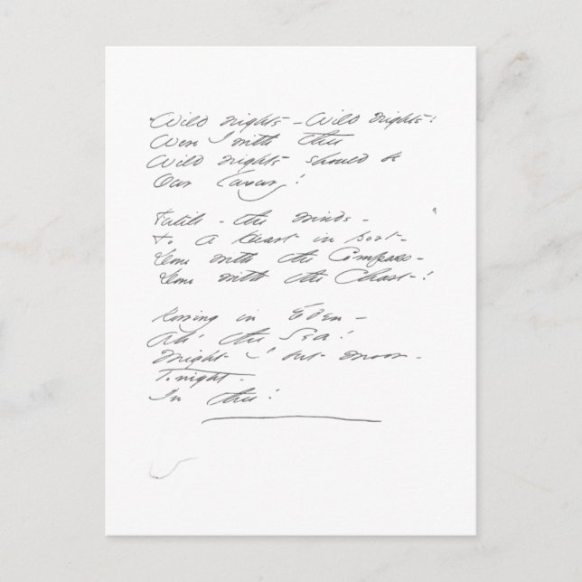 Wilde Nächte, wilde Nächte Manuskript Postkarte (Vorderseite)