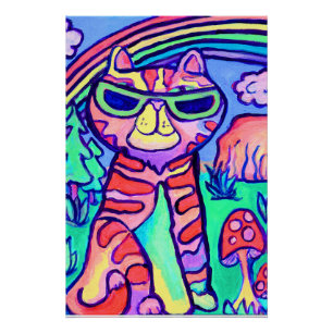 Wilde Neonkatze Coole Kunstmalerei Spaß Poster