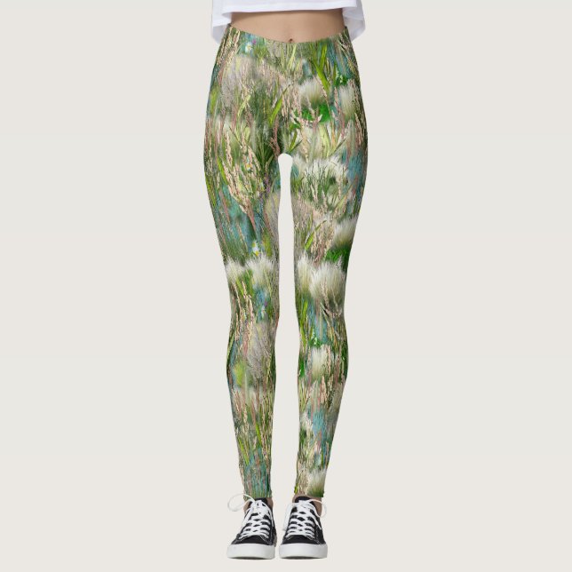 Wilde Öko-freundliche Grasse im Frühling Leggings (Vorderseite)