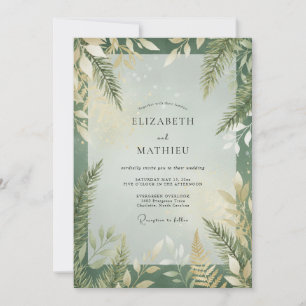 Wilde Olive-Farn-Blumen-Hochzeit Einladung