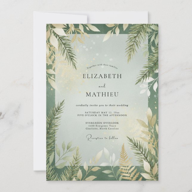 Wilde Olive-Farn-Blumen-Hochzeit Einladung (Vorderseite)