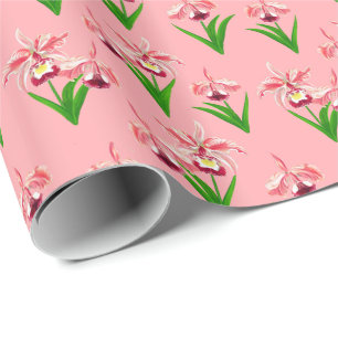 Wilde Orchideen - Coral Pink Orchids and Foliage Geschenkpapier