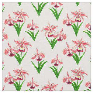 Wilde Orchideen - Coral Pink Orchids and Foliage Stoff