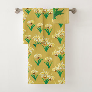 Wilde Orchideen - Goldene gelbe Orchideen und Foli Badhandtuch Set