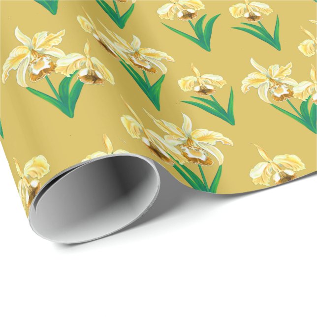 Wilde Orchideen - Goldene gelbe Orchideen und Foli Geschenkpapier (Rolleneckpunkt)