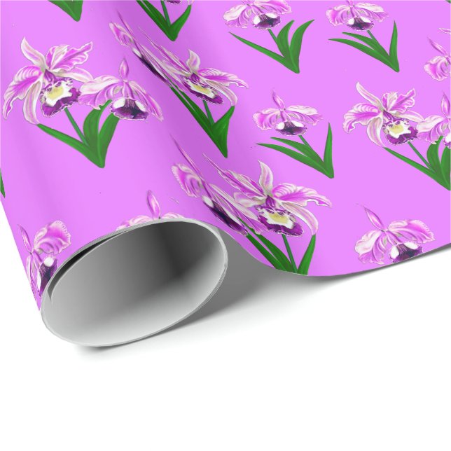 Wilde Orchideen - Lila Orchideen und Foliage Geschenkpapier (Rolleneckpunkt)