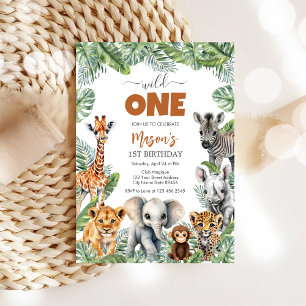 Wilde Party-Tiere Kinder 1. Geburtstag Einladung