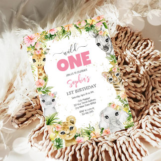 Wilde Party-Tiere Kinder 1. Geburtstag Einladung