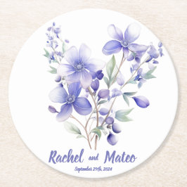 Wilde Periwinkles: Personalisierte Hochzeitsszenar Runder Pappuntersetzer