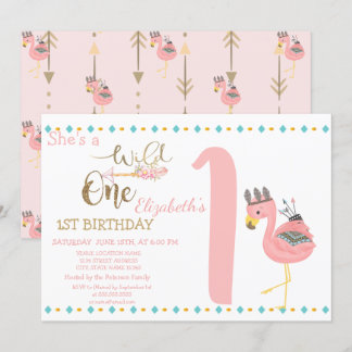 Wilde Pfeile, rosa Flamingo Erster Geburtstag Einladung