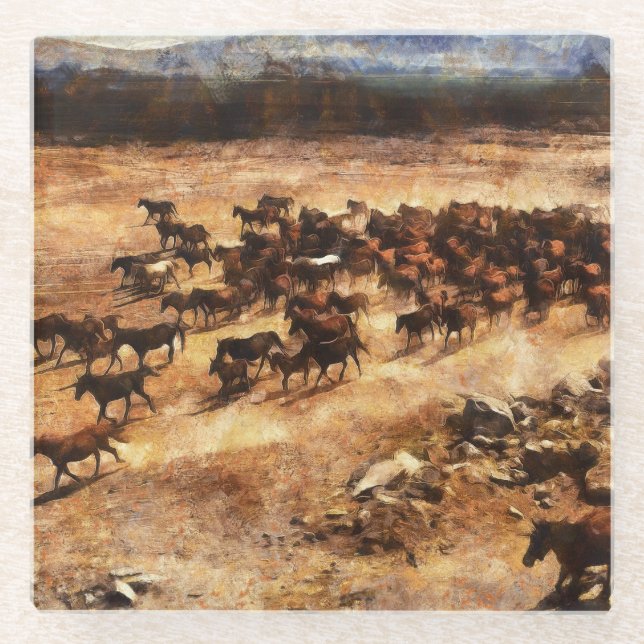 Wilde Pferde: Artistische TierMajestät. Glasuntersetzer (Vorderseite)