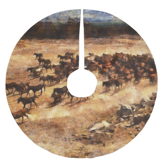 Wilde Pferde: Artistische TierMajestät. Polyester Weihnachtsbaumdecke (Vorderseite)