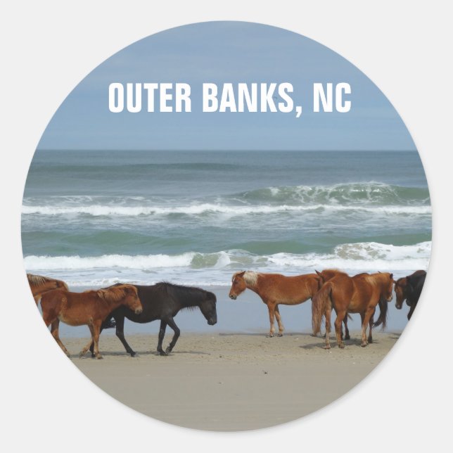 Wilde Pferde Außenbanks OBX North Carolina Runder Aufkleber (Vorderseite)