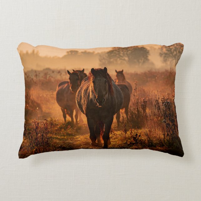 Wilde Pferde: Begegnung mit einem intensiven Blick Dekokissen (Vorderseite)