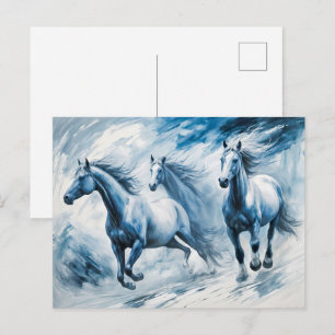 Wilde Pferde, die durch Wellen laufen Postkarte