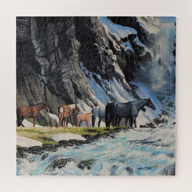Wilde Pferde, Fohlen am Fluss der Bergfeder Puzzle (Horizontal)