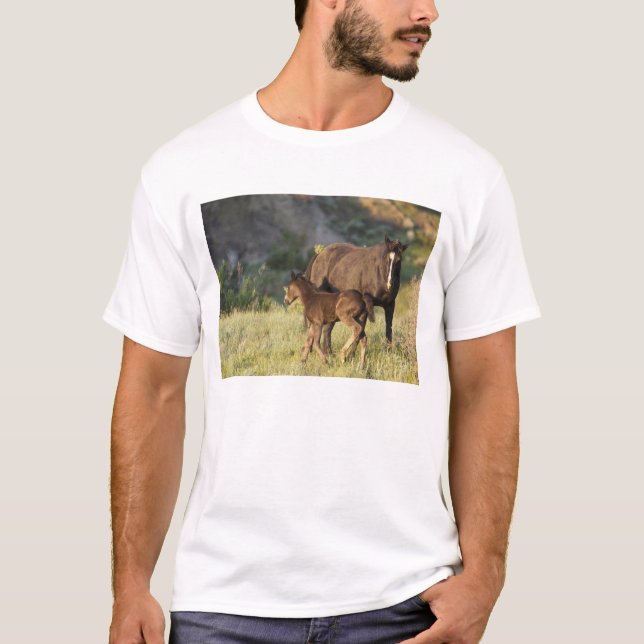 Wilde Pferde im Nationalpark Theodore Roosevelt T-Shirt (Vorderseite)