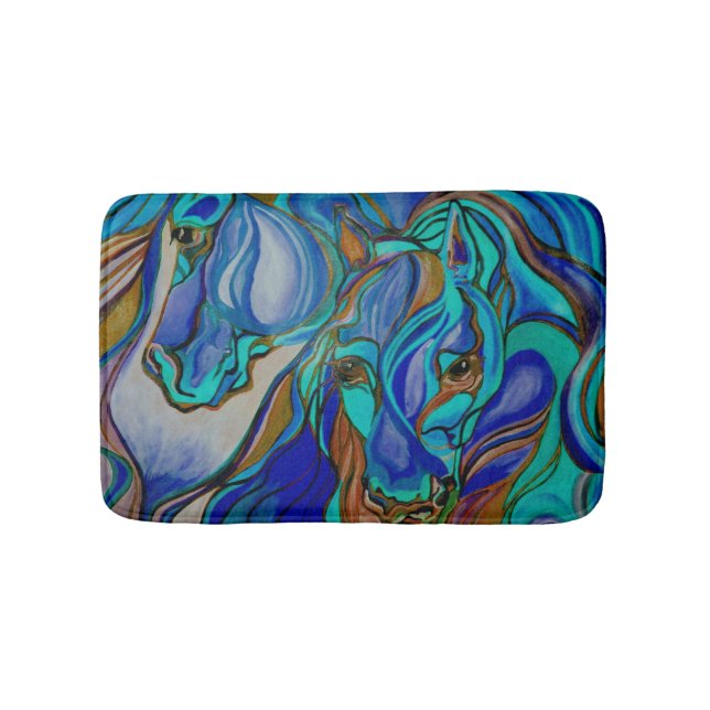 Wilde Pferde in Braun und Aquamarin Badematte (Vorderseite)