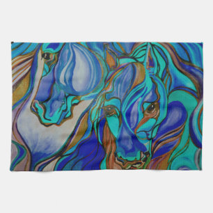 Wilde Pferde in Braun und Aquamarin Küchentuch