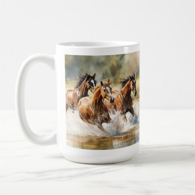 Wilde Pferde mit brauner Wasserfarbe Kaffeetasse (Links)