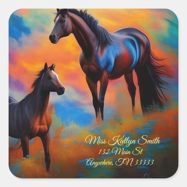 Wilde Pferde *personalize* Quadratischer Aufkleber (Vorderseite)