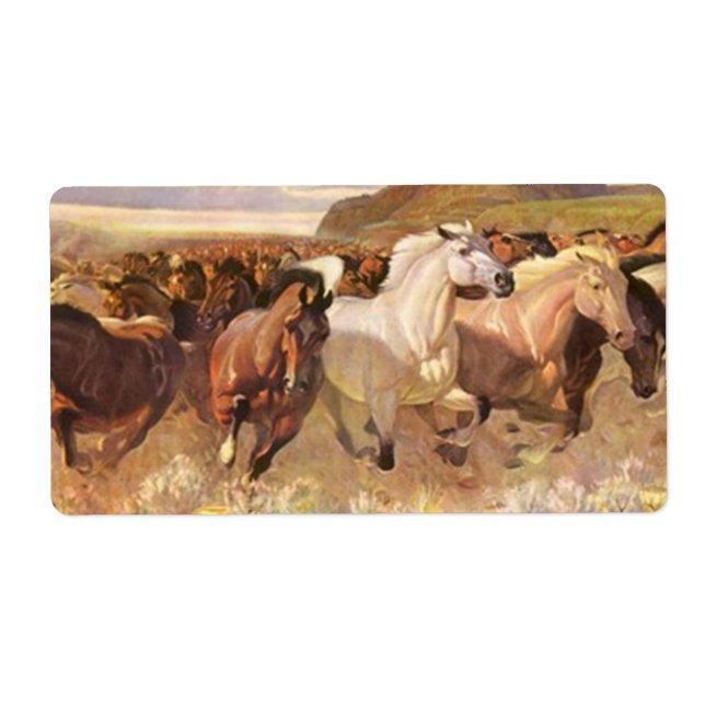Wilde Pferde Run Stampede Art Address Label (Vorne)
