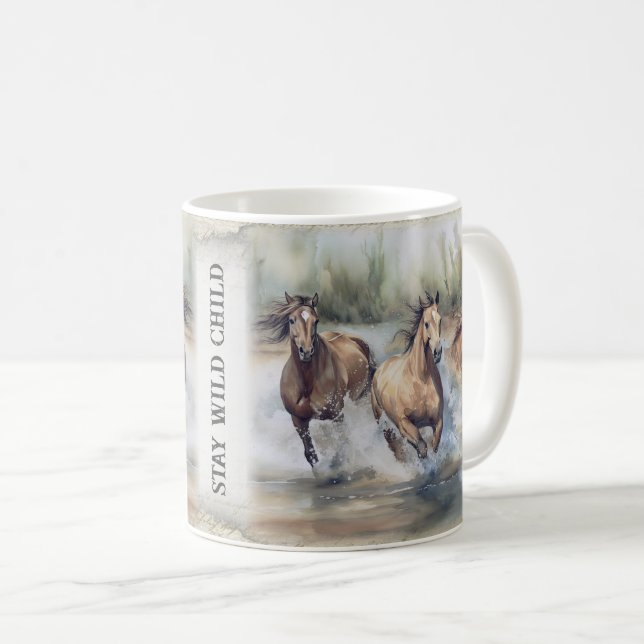 Wilde Pferde Wasserfarbe Kaffeetasse (VorderseiteRechts)