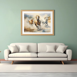 Wilde Pferde, Watercolor Art Poster