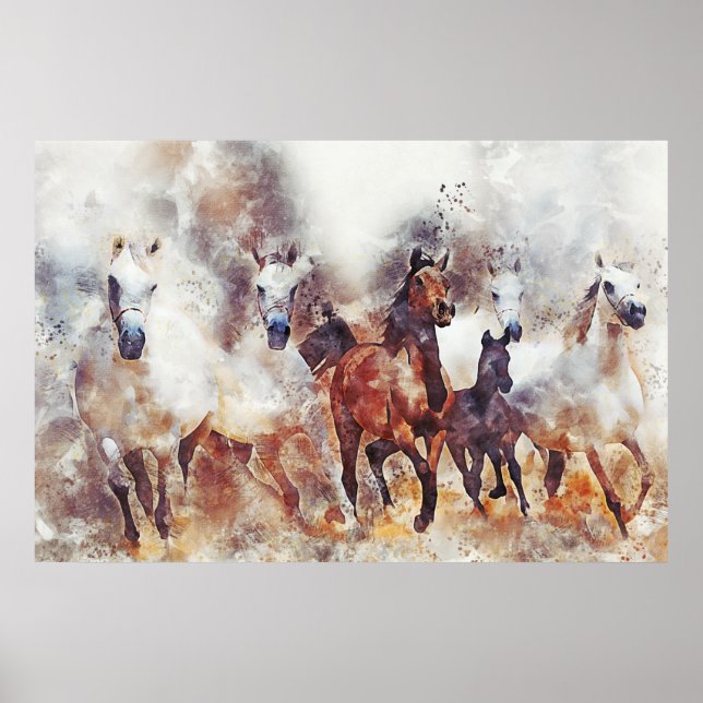 Wilde Pferde Western Watercolor Poster (Vorne)