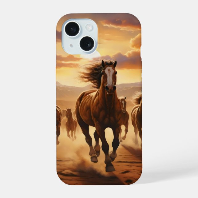 Wilde Pferde Wüste iPhone 15 Hülle (Rückseite)