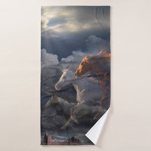 Wilde Pferdespirsche laufen bis MORGEN Badehandtuch (Badehandtuch)