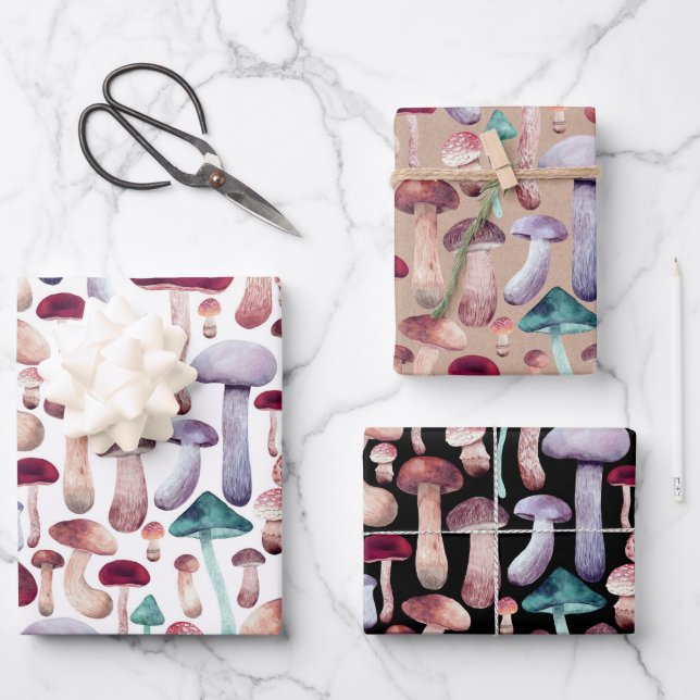 Wilde Pilze Aquarellbilder  Geschenkpapier Set (Vorderseite)