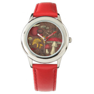 Wilde Pilze auf braun Armbanduhr
