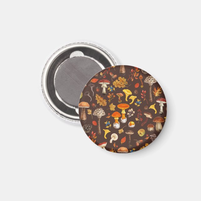 Wilde Pilze auf braun Magnet (Vorderseite/Rückseite)