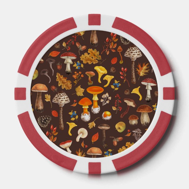 Wilde Pilze auf braun Pokerchips (Vorderseite)