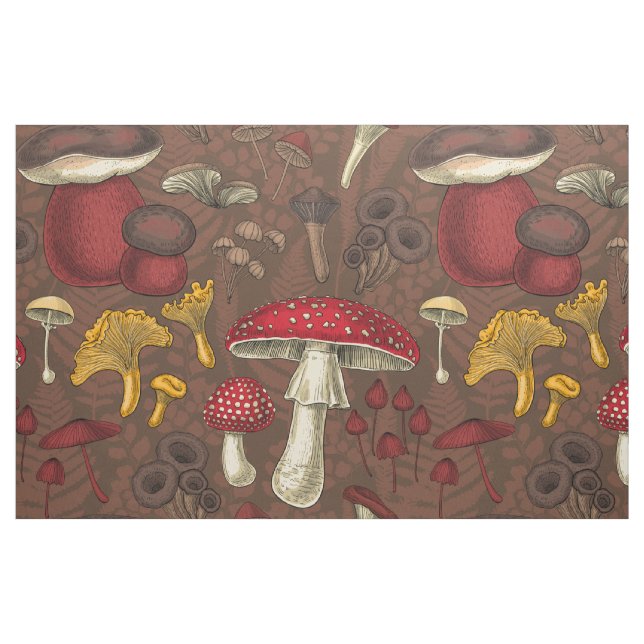 Wilde Pilze auf braun Stoff (Fat Quarter (45,7 x 55,9 cm))
