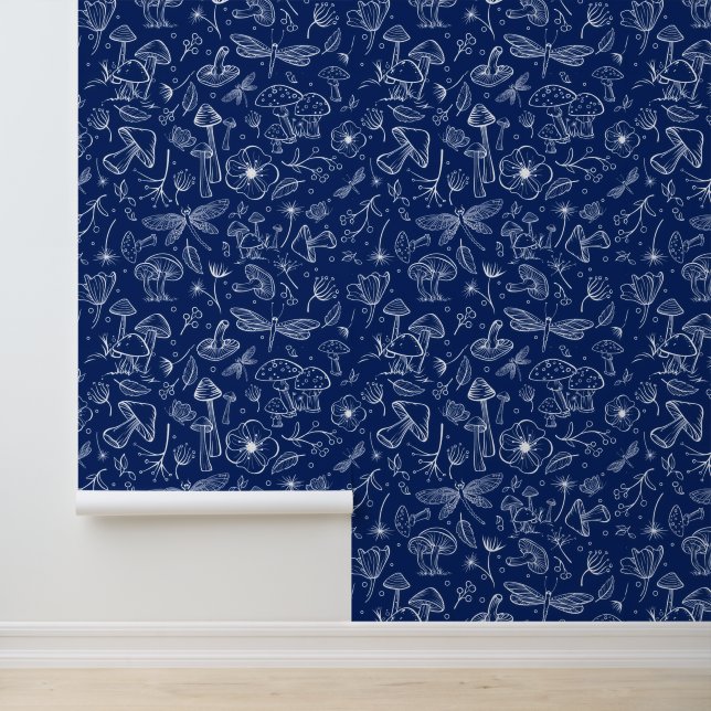 Wilde Pilze auf Marineblau Tapete (Anwendung)