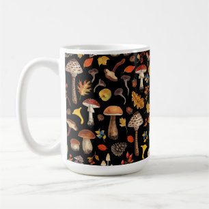 Wilde Pilze auf schwarz Kaffeetasse