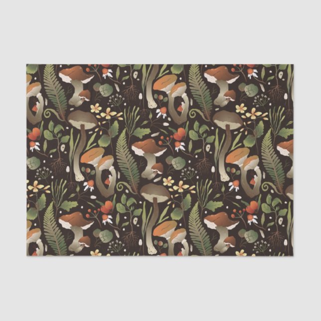 Wilde Pilze, Pflanze aus dem Wald und Beeren Seidenpapier (Vorderseite)