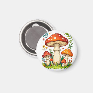 Wilde Pilze und Blumen im Graswald Natur Magnet