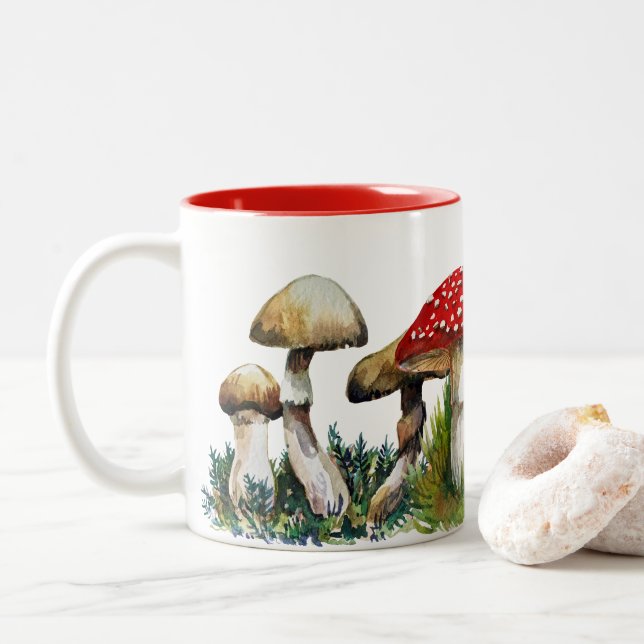 Wilde Pilze Zweifarbige Tasse (Mit Donut)