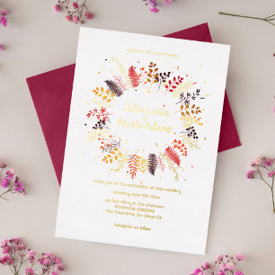 Wilde Pilzwälder Blume Fern Foliage Hochzeit Folieneinladung