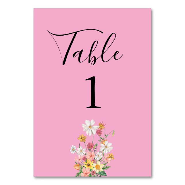 Wilde Pinke Geburtstagsblumen Tischnummer (Vorderseite)