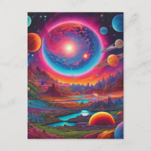 Wilde Planeten Psychedelische Kunst Postkarte