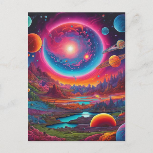 Wilde Planeten Psychedelische Kunst Postkarte (Vorderseite)